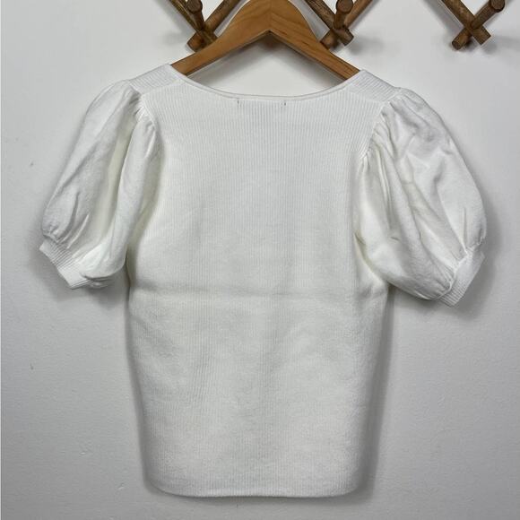 New French Connection White Jaida Ribbed Square Neck SS Sweater Size L - Picture 3 of 7